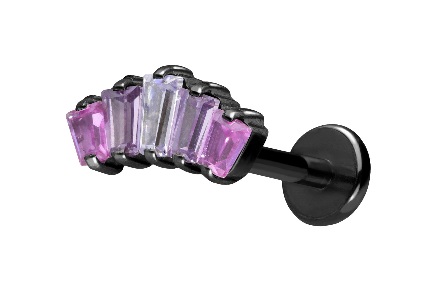 Titan Labret Piercing mit Push Fit 5 EINGEFASSTE KRISTALLRECHTECKE